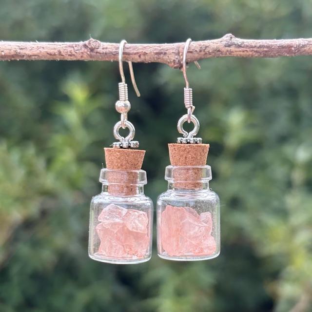 Rose Crushed Glass Potion Bottle Earrings