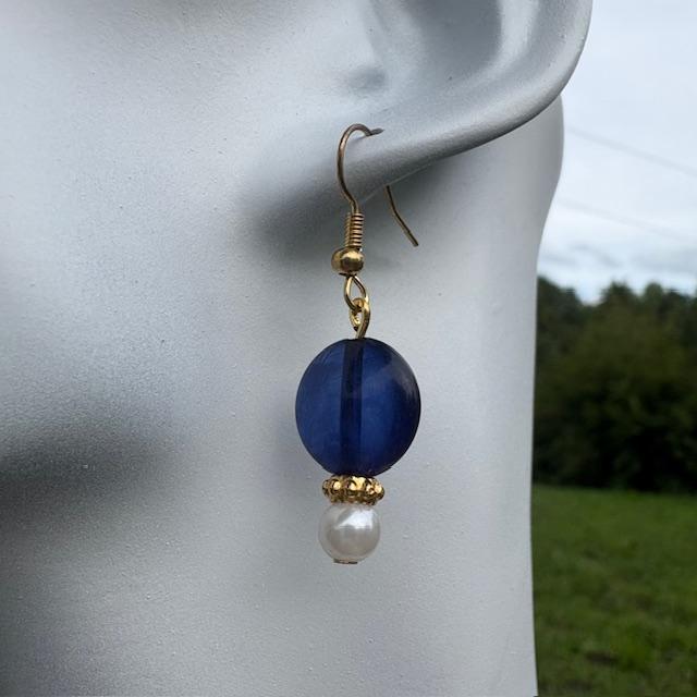 Dark Blue Short Stacked Beaded Earrings