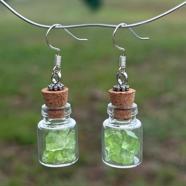 Green Crushed Glass Potion Bottle Earrings