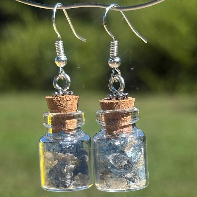 Micah and Deep Blue Crushed Glass Potion Bottle Earrings