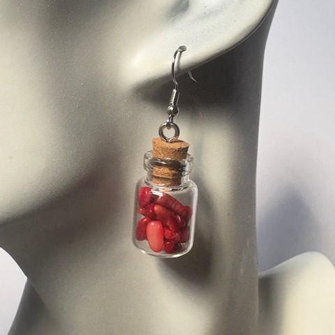 Bamboo Coral Potion Bottle Earrings