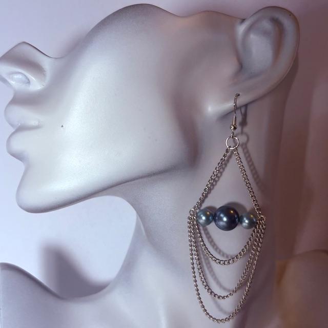 Blue Pearl Statement Chain Trapeze Earrings