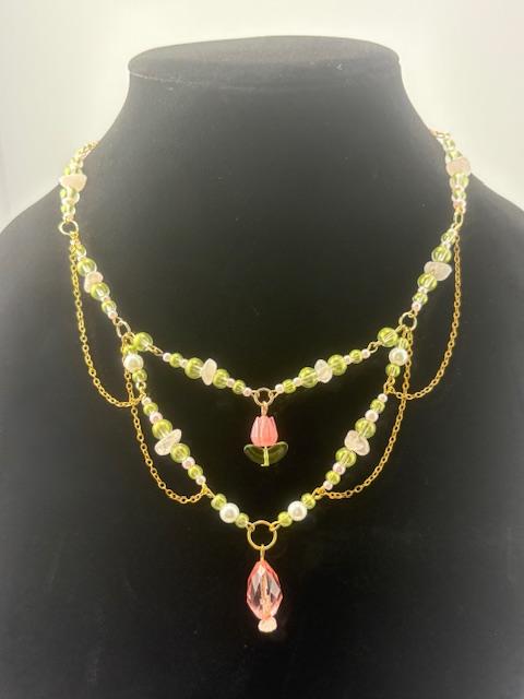 Rose Quartz Tulip Layered Necklace