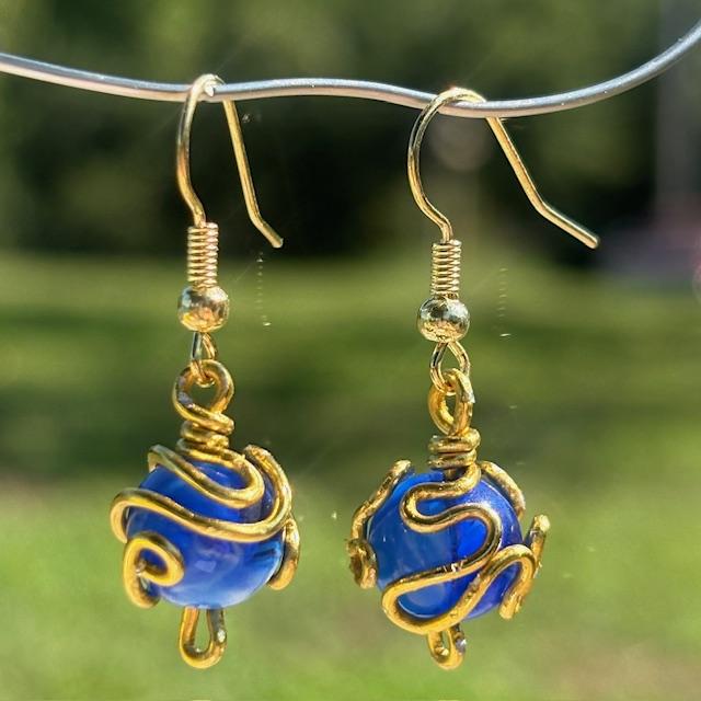 Planetarium Gold Swirl Wire Ball Earrings