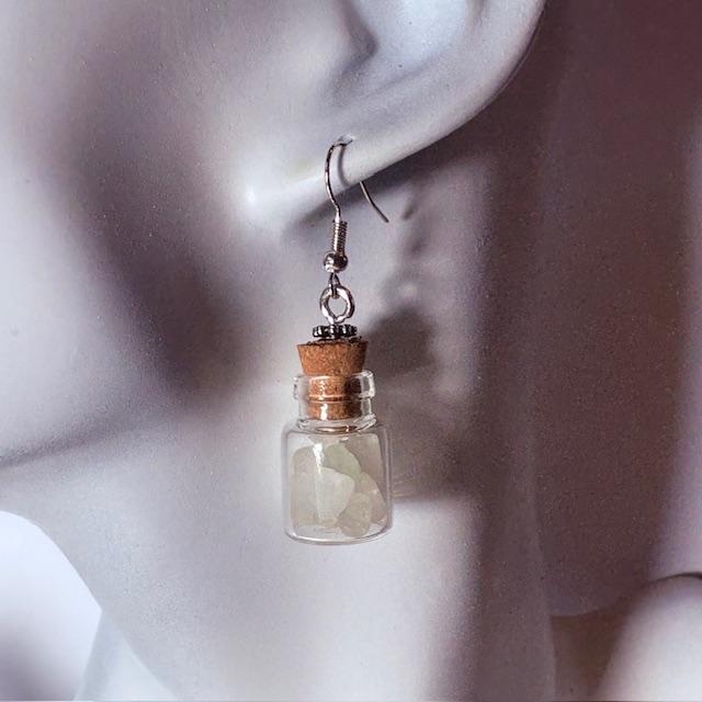 Genuine Sea Glass Potion Bottle Earrings: Clear — view 1